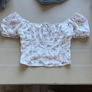 Hollister White Floral Off-Shoulder Puff Sleeve Top
